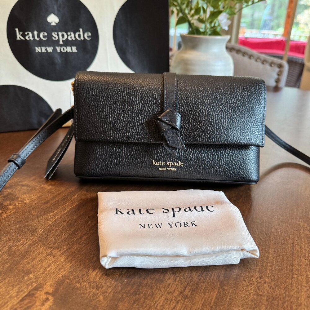 Kate Spade Knott Flap Chain Crossbody Black Leather Purse KH154 Bag NWT